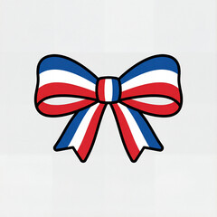 Red, white, and blue decorative bow in cartoon style  