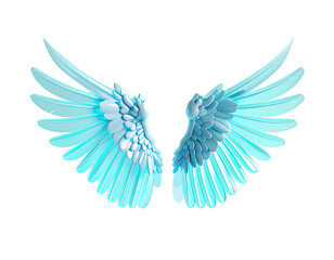 Rendered blue feathered wings, open, with soft shadowing