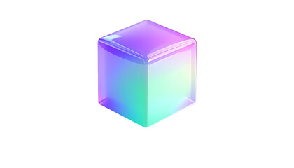 A colorful, glowing, iridescent cube isolated on a black background