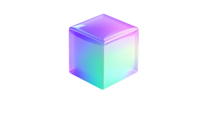 A colorful, glowing, iridescent cube isolated on a black background
