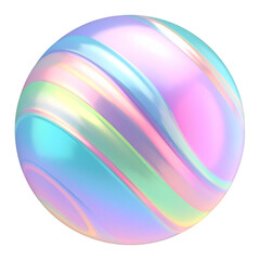 A glossy sphere with swirling iridescent ribbons against black