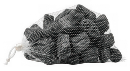 Bag of charcoal briquettes for barbecue season  isolated on transparent background
