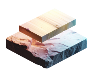 Abstract isometric of layered stone blocks with colorful lighting