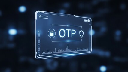 Secure one-time password on digital screen with lock and shield icons