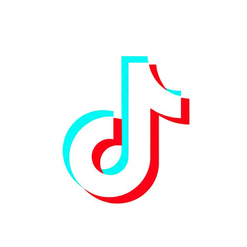 TikTok music note logo with strong cyan-red outline and clean white fill, emphasizing a bold modern design