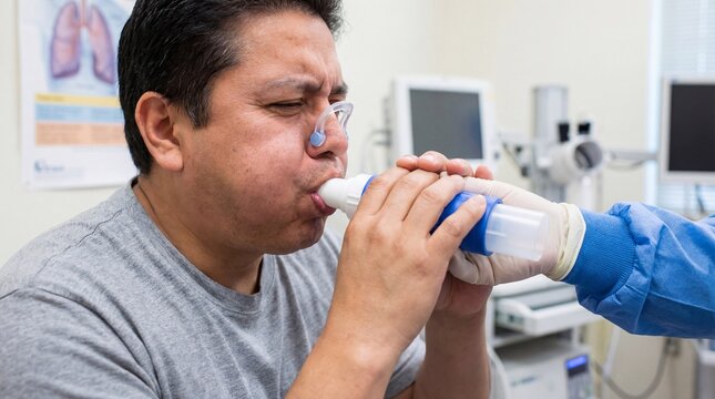 Patient Undergoing Pulmonary Function Test with Medical Professional