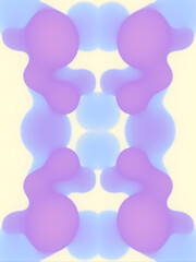 Symmetrical composition of colored liquid drops with smooth, rounded outlines and color gradient. The composition is in a flat, minimalist style. 3d rendering digital illustration