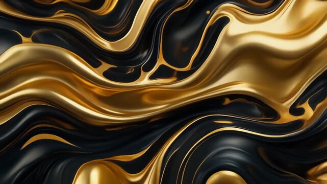 Luxurious abstract black and gold swirling fluid background with a metallic sheen