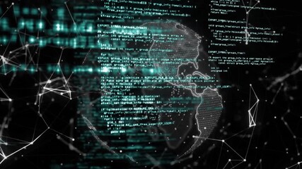 A globe with connections over a black digital space - Powered by Adobe