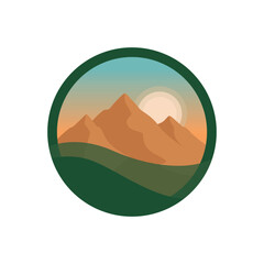 mountain landscape logo vector design concept with sunset