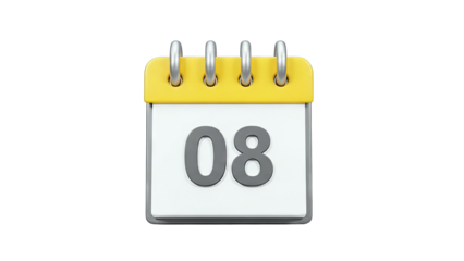 3D Calendar Icon with Number 08