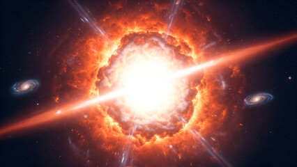 Explosive cosmic event in space with galaxies and bright light