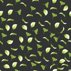 A seamless vector pattern with leaves with colored fills,