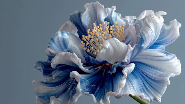 Beautiful blue and white flower with intricate petals and vibrant stamen showcasing detailed textures and colors in a visually captivating arrangement with soft background