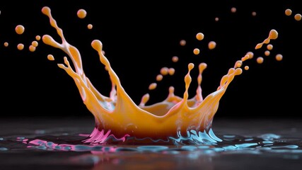 Vibrant splash of colorful liquid creating dynamic patterns in a series of frames showcasing the continuous motion and energy of fluid dynamics captured in high-speed photography
