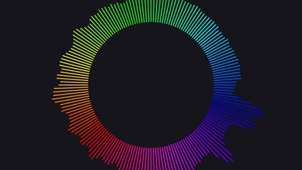 Colorful circular audio equalizer with pulsing bars. Ideal for music videos, podcast intros, event promotion, or any audio-related content.
