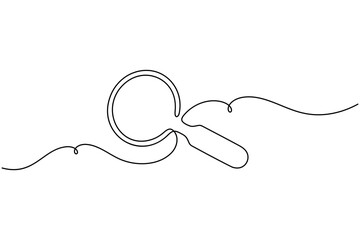 Obraz premium Search interface icon and sign continuous one line drawing single art on white background minimalist analysis symbol outline vector illustration