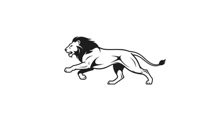 Majestic lion running in powerful motion with flowing mane