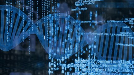 Processing scientific data, animation of DNA strand with binary coding - Powered by Adobe