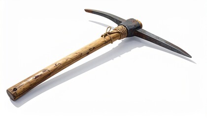 A traditional mining tool sits on a clear surface