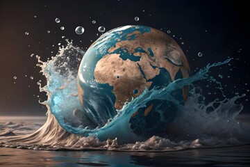 Conceptual earth and water splash frozen in time with sculptural fluid forms, studio lighting, and ultra-sharp detail in earthy browns and cool blues - AI Generated