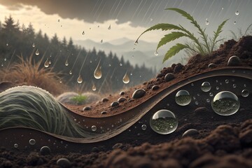 Conceptual fusion of rain and soil forming natural wave-like shapes with macro realism and earthy tones for premium abstract art wallpaper - AI Generated