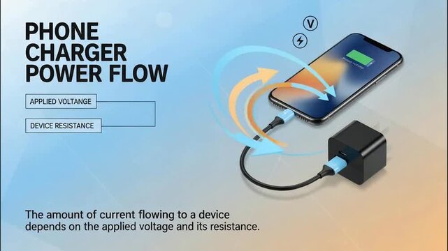 Phone Charger Power Flow and Ohm's Law Concept