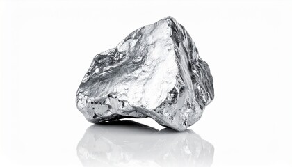 Metallic rock sitting on a white surface with reflections and clear light