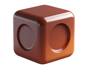 Chocolate-colored 3D cube with rounded corners and circular indentations