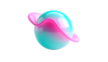 Glossy blue orb encircled by pink ribbon on black background