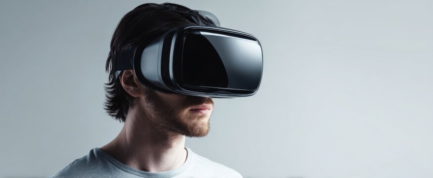 The virtual reality headset immersing a person in a sleek futuristic digital experience - Powered by Adobe