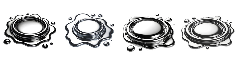 Four black and white water splash designs isolated on transparent background