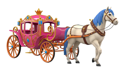 Pink Princess Carriage with White Horse