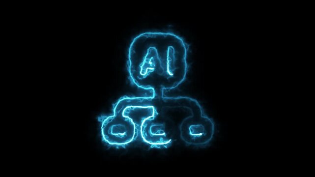 An artificial intelligence icon, glowing with vibrant blue energy, illustrates the concept of a central AI system connected to multiple subordinate processes or data nodes, representing distributed in