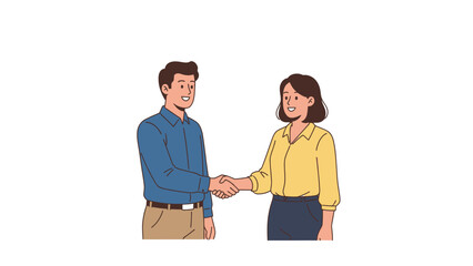 Obraz premium Two smiling business colleagues shaking hands firmly in a gesture of agreement deal partnership or professional welcome illustration
