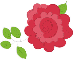 Red rose with green leaves