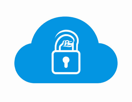 A blue cloud icon with a white lock on a secure server
