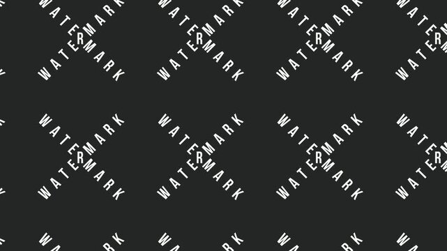 A seamless loop of static white "WATERMARK" text repeating diagonally on a dark background. Ideal for overlays or privacy protection without animation.