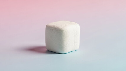 Minimal isolated marshmallow cube with soft pastel background for commercial design.