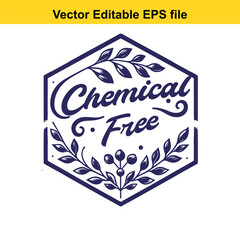 vector editable eps file of chemical free logo with floral design and dark blue color scheme isolated on white background