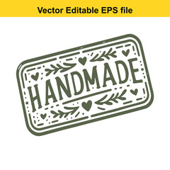 vector editable eps file of a green handmade stamp with white background and leaf patterns