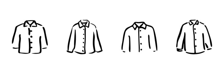 Shirt Collection In Hand Drawn Style Set. Fashion Apparel, Clothing Design, Casual Wear Doodle Sketch Collection. Wardrobe Essentials. Isolated Vector Illustration
