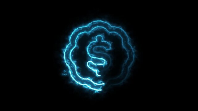 A brilliant blue dollar sign, prominently enclosed within a pulsating, glowing circular outline, powerfully symbolizes financial success, investment, digital currency, wealth generation, economic stab