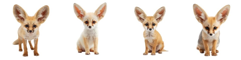 Obraz premium A small fennec fox with large ears set isolated on a white background