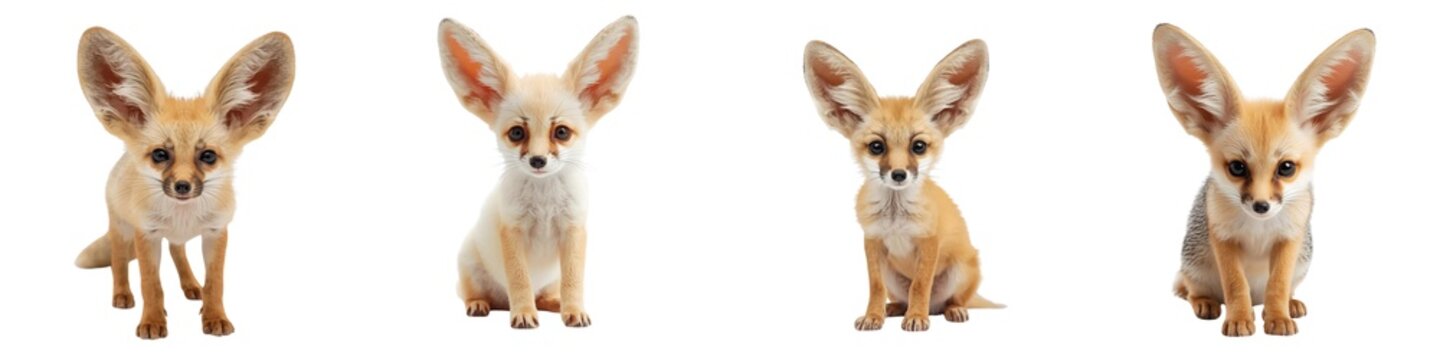 A small fennec fox with large ears set isolated on a white background
