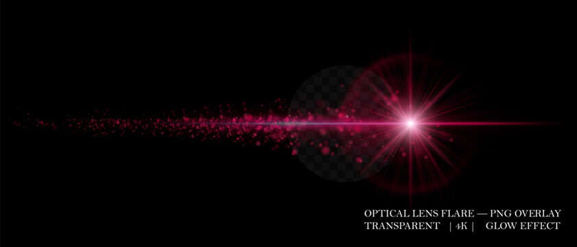 Cosmic ed glowing optical flare with bright core, particle trail, and intense beam. Suitable for overlays, motion design, and modern visual compositions.