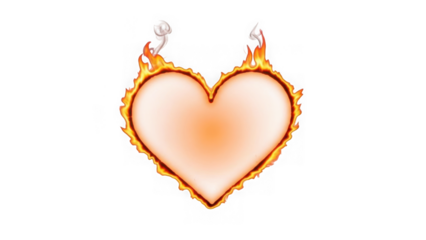 Burning heart isolated on transparent background