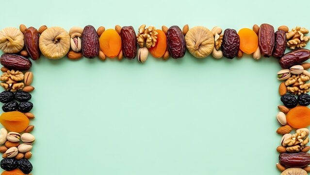 Colorful dried fruits and nuts border - Powered by Adobe