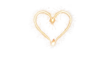 Golden sparkling heart isolated on transparent background