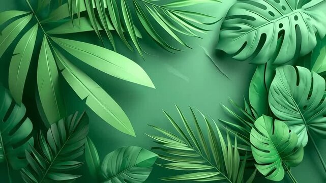 Lush green tropical leaves create a vibrant and refreshing natural background.